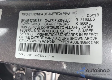 2018 Honda Accord Lx from USA, damaged, VIN 1HGCV1F19JA184260